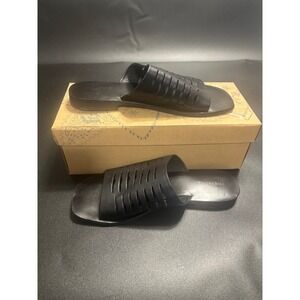 Free People NEW Slice of‎ Sun Black Leather Slide Sandals Woven Slip On Size 8
